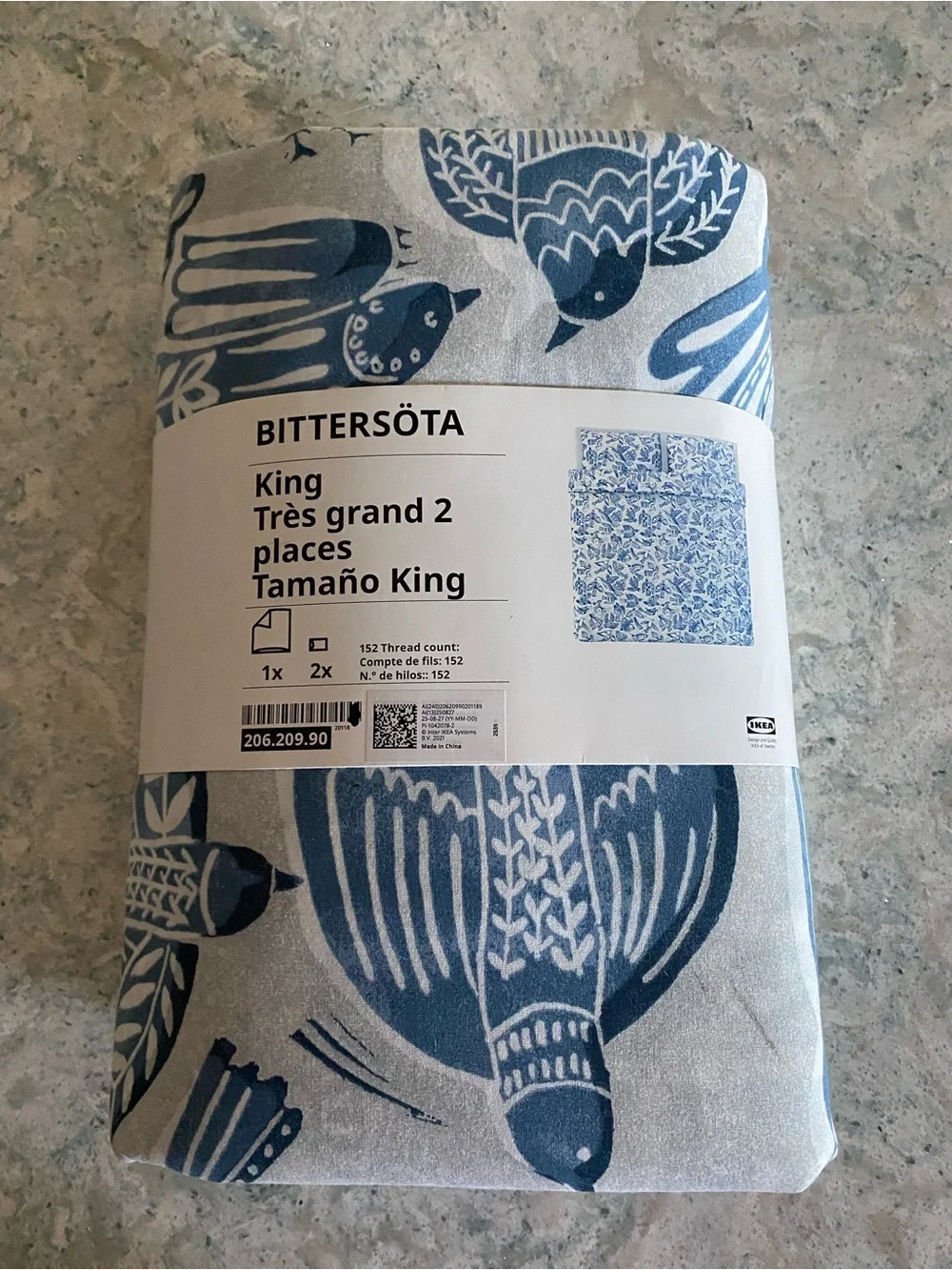 IKEA BITTERSÖTA King Duvet Cover set with Blue Bird Print